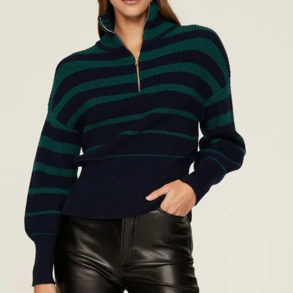 Trina Turk Sweater - Women's Small Navy Blue Green - Zip Turtleneck Pullover - Picture 1 of 12